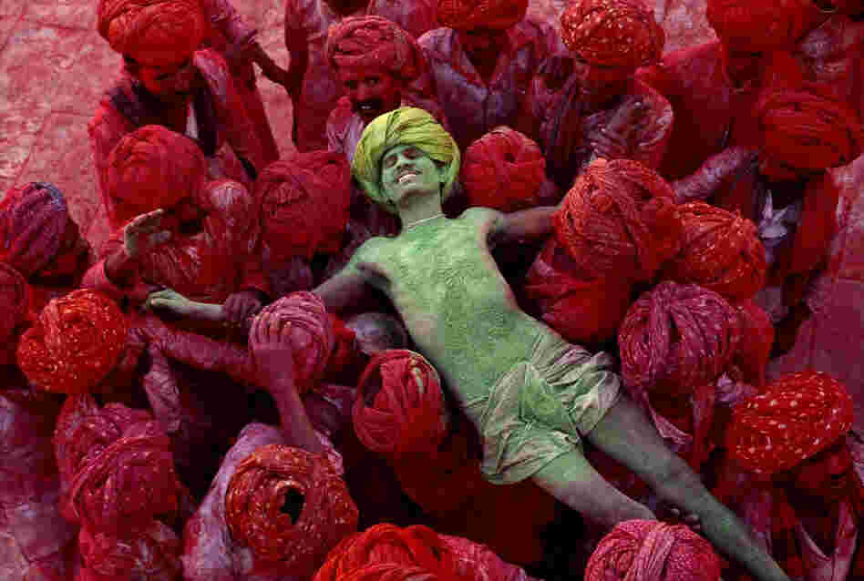 Villagers participating in the Holi Festival, Rajasthan, India, 1996
