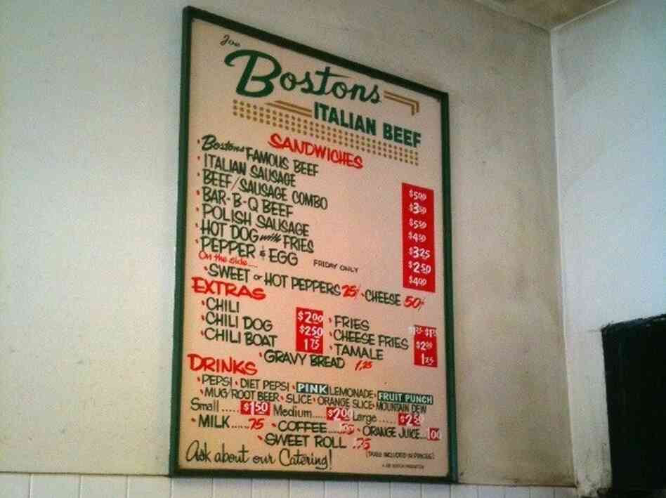 Photo of menu at Boston's Italian Beef. Photo of menu at Boston's Italian Beef.