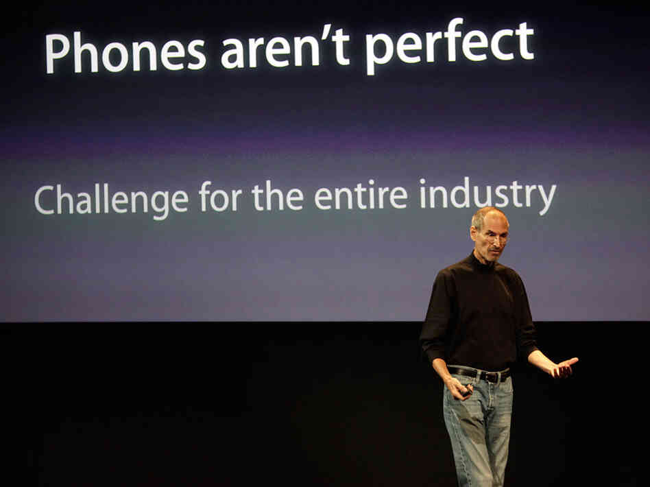 Apple CEO Steve Jobs talks about the Apple iPhone4 at Apple headquarters in Cupertino, Calif. Apple CEO Steve Jobs talks about the Apple iPhone4 at Apple headquarters in Cupertino, Calif.