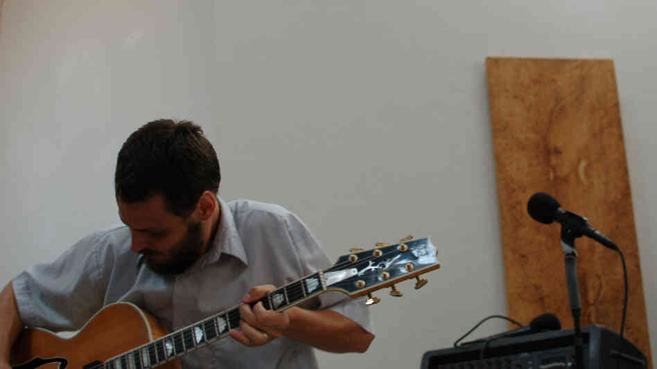 Chris Welcome of Trio Caveat performs at the New Atlantis Festival. Chris Welcome of Trio Caveat performs at the New Atlantis Festival.