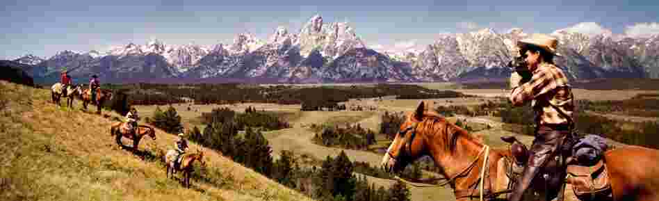 Cowbowys in Grand Tetons, Grand Tetons, Wyoming. Displayed 1964 