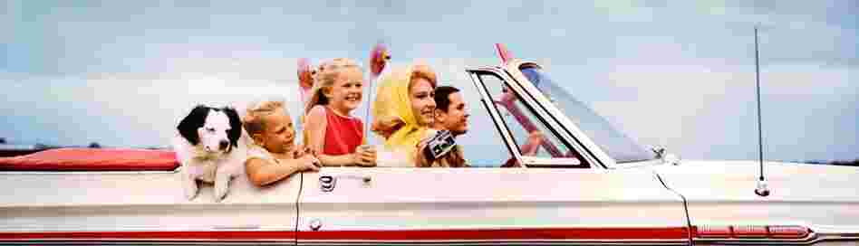 Family in convertible, Texas. Displayed 1968 