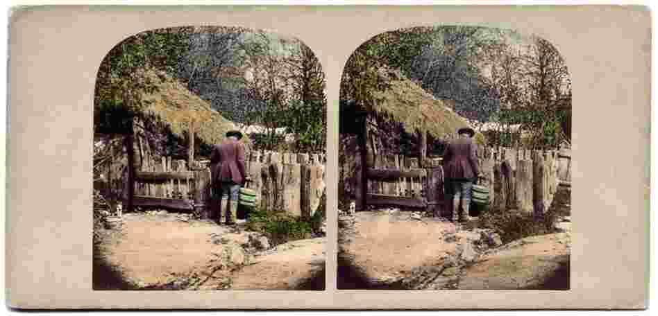 John Sims at his Pigstye. With the help of his research partner as well as an online audience, May was able to locate the town in which these stereographs were made.