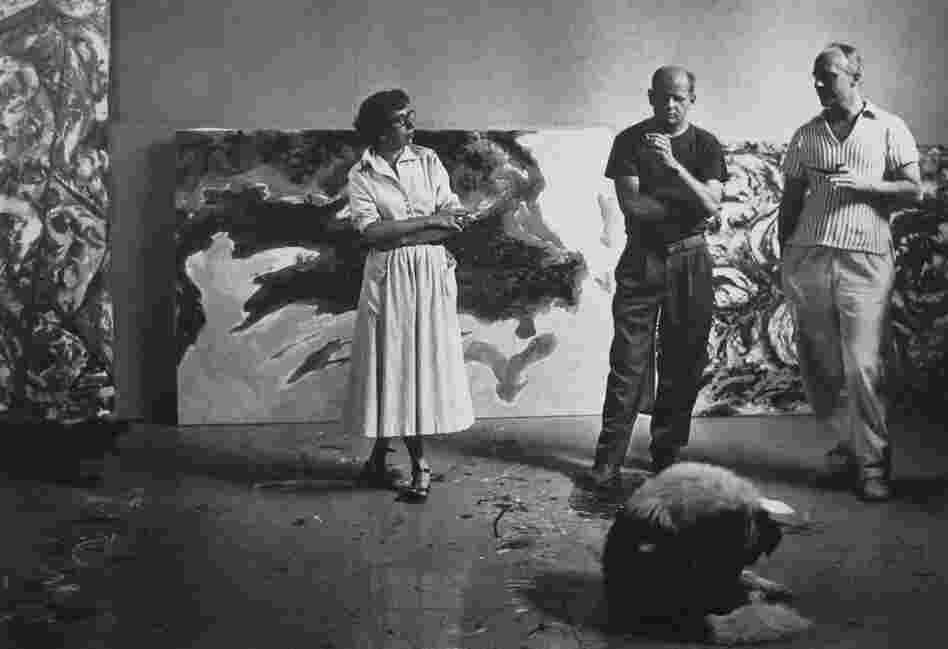 Krasner, Pollock and a neighbor, Sam Duboff, in Pollock's studio, August 1953