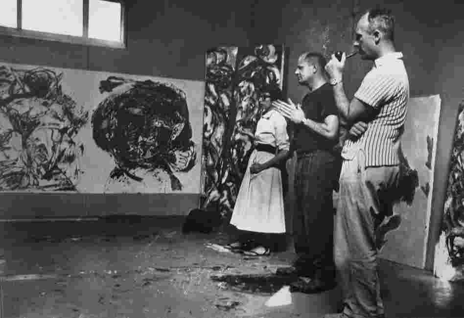 Krasner and Pollock with Duboff, in Pollock's studio, August 1953. On the wall under the window is Pollock's "Portrait and a Dream," 1953. Behind Lee is "Ritual," 1953.