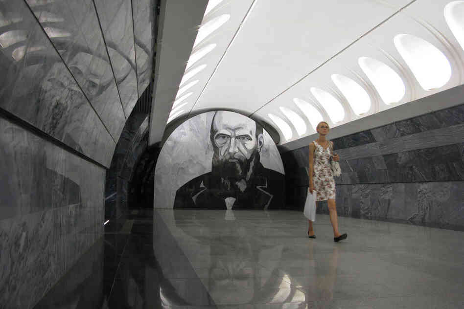 The Dostoevskaya metro station opened in Moscow in June 2010. Subway riders entering the new station can't miss the oversized portrait of Russian writer Fyodor Dostoevsky staring down at them. 
