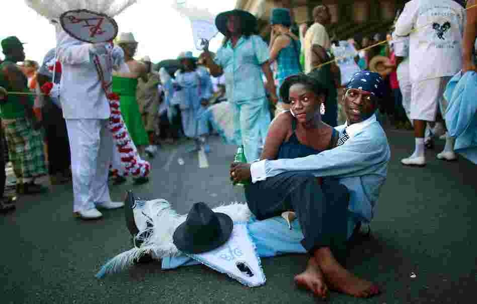 Members of the Original Big 7 Social Aid and Pleasure Club hold a traditional second line parade in the 7th Ward on May 10, 2009.