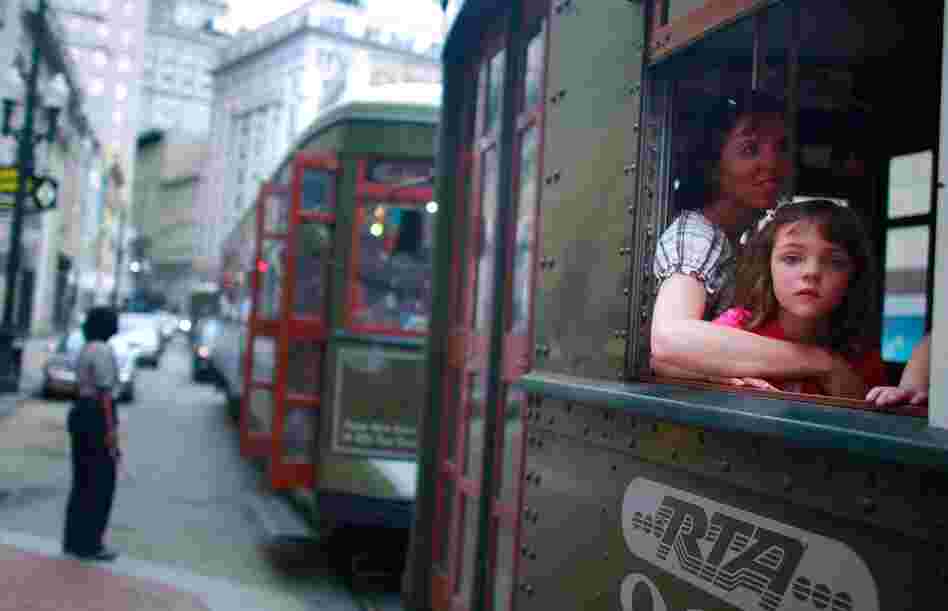 Lauren and Jana, tourists from Utah, ride a streetcar May 15, 2009, in New Orleans.