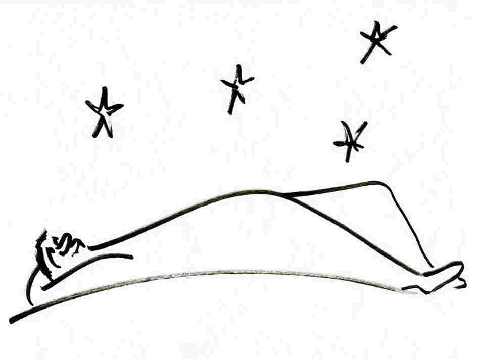 A sketch of Robert Krulwich on his back, staring at the stars. A sketch of Robert Krulwich on his back, staring at the stars.