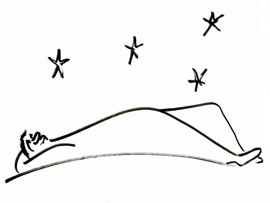 A sketch of Robert Krulwich on his back, staring at the stars. A sketch of Robert Krulwich on his back, staring at the stars.