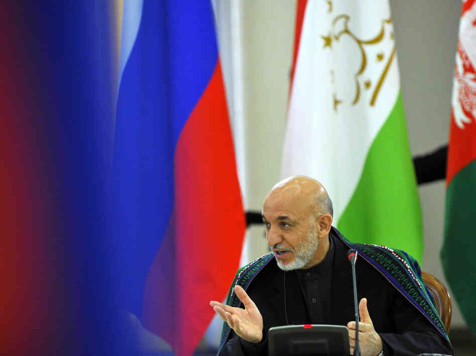 Afghan leader Hamid Karzai speaks during Afghan leader Hamid Karzai speaks during