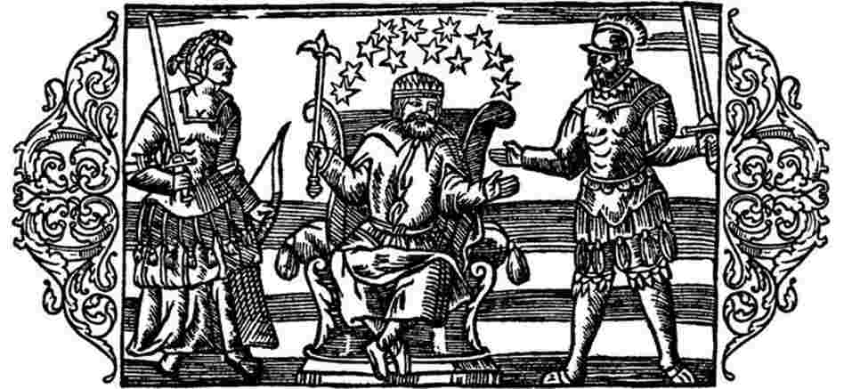 Norse gods Frigg, Thor and Odin 