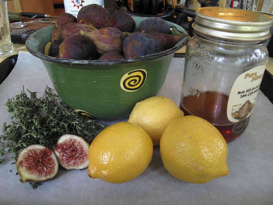 Barrow's fig confiture recipe includes only figs, fresh thyme, lemons and honey.  "Confiture" is a French style of jam-making in which  the fruit sits very loose in a honey syrup, she says.