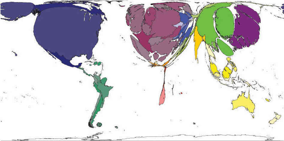 Map representing internet users in 2000.