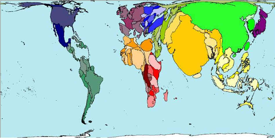 Map representing the population of the world.