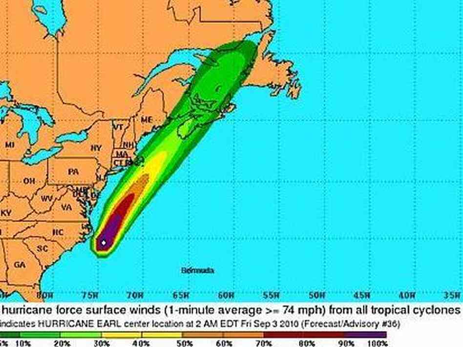 Earl's projected path. Earl's projected path.