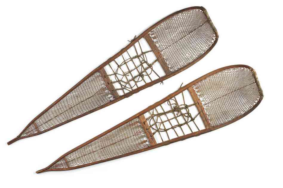 Athabascan snowshoes. Long round-toed snowshoes with fine caribou-hide mesh were for walking in deep, soft snow. On crusted snow, a hunter on snowshoes and his dogs could easily run down a moose, which breaks through the snow up to its belly with every step.