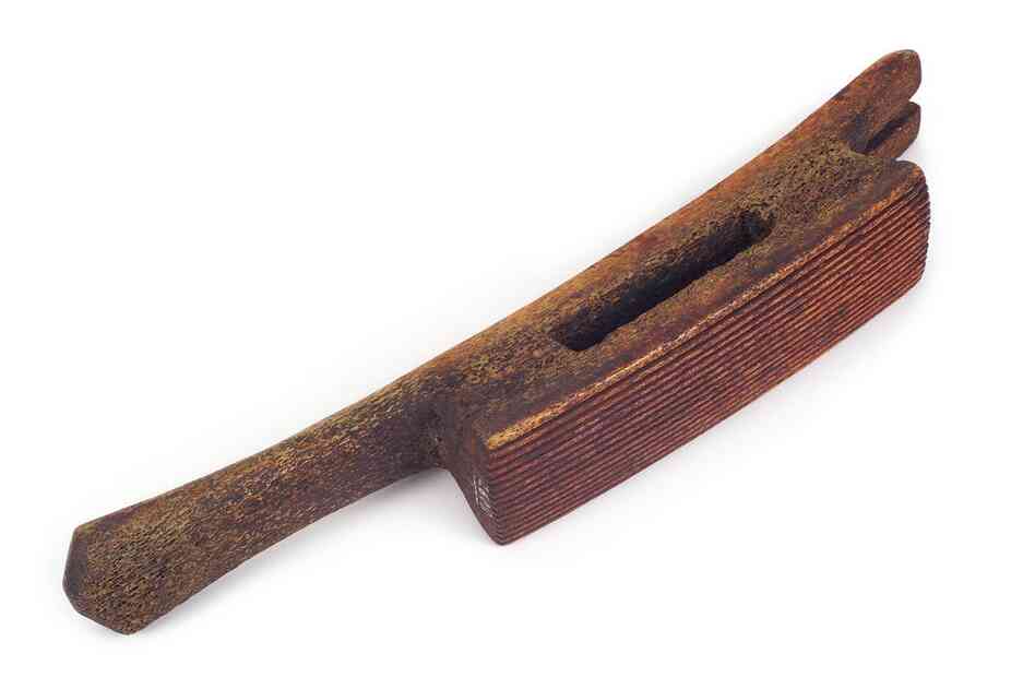 Haida bark beater. A heavy, ridged bone beater was used to pound and soften yellow cedar bark for weaving. Cedar bark was so important in daily life that it was known as "every woman's elder sister."