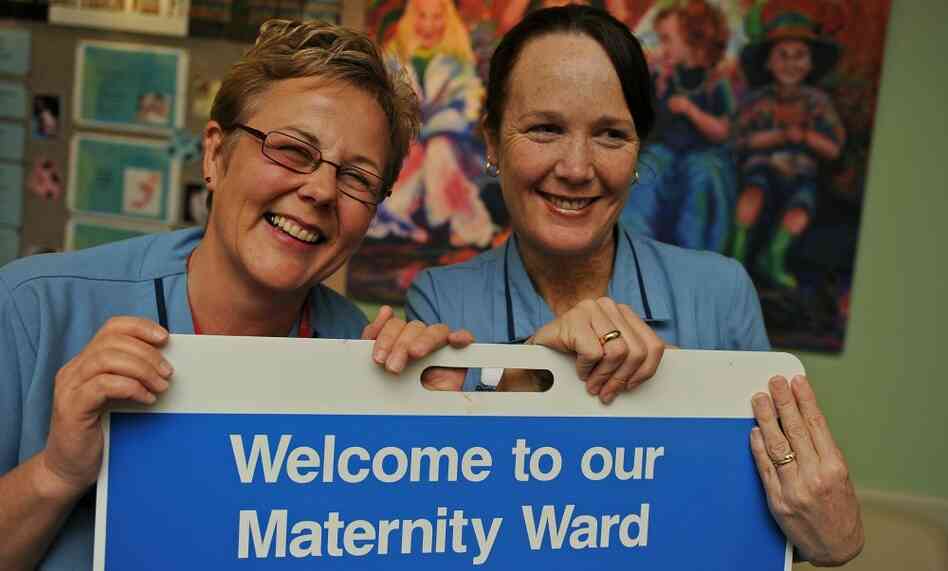 Midwife Sally Strathdee and Nurse Megan Coleman at the Maternity Ward of the Christchurch Women's Ho Midwife Sally Strathdee and Nurse Megan Coleman at the Maternity Ward of the Christchurch Women's Ho