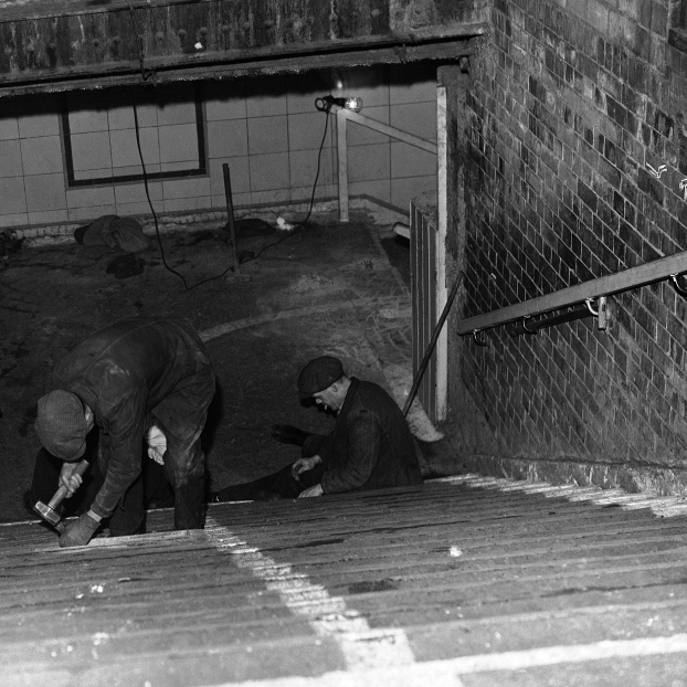 The stairs at the entrance of the tube station shelter at Bethnal Green, London, on March 5, 1943.