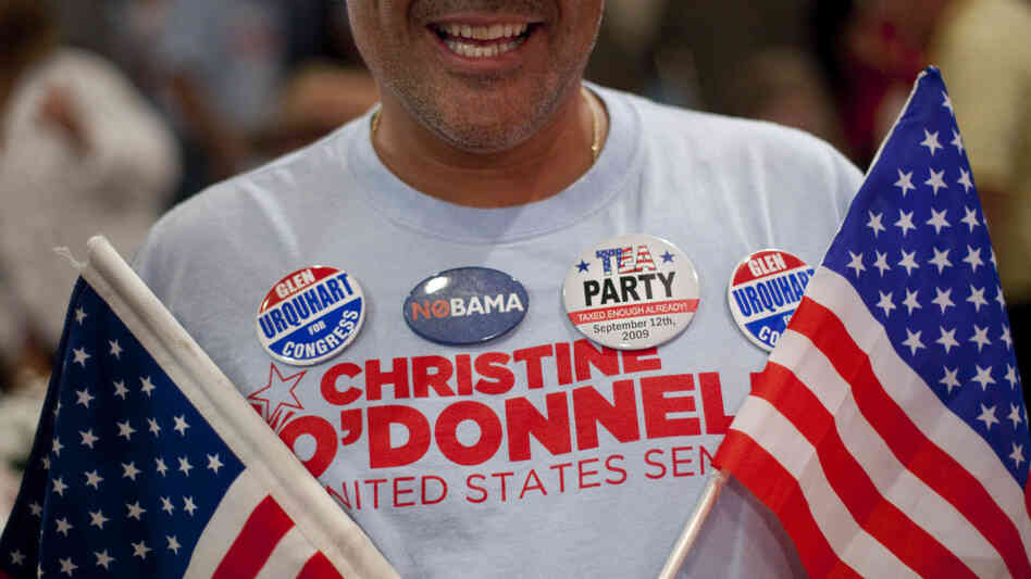 A Del. Tea Party activist celebrates Christine O'Donnell's win. A Del. Tea Party activist celebrates Christine O'Donnell's win.