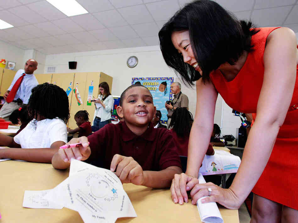 District of Columbia Schools Chancellor Michelle Rhee and Mayor Adrian Fenty at a city school in August. District of Columbia Schools Chancellor Michelle Rhee and Mayor Adrian Fenty at a city school in August.