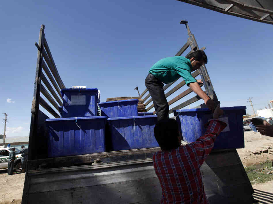 ballot boxes unloading truck ballot boxes unloading truck