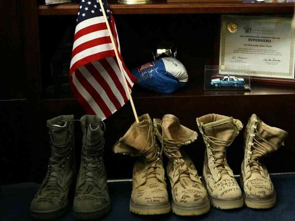 To protest ''don't ask, don't tell," veterans left their boots at Sen. Jim Webb's office Friday. To protest ''don't ask, don't tell," veterans left their boots at Sen. Jim Webb's office Friday.