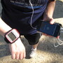 NPR's Tamara Keith shows off her Garmin GPS watch and iPhone running app. NPR's Tamara Keith shows off her Garmin GPS watch and iPhone running app.