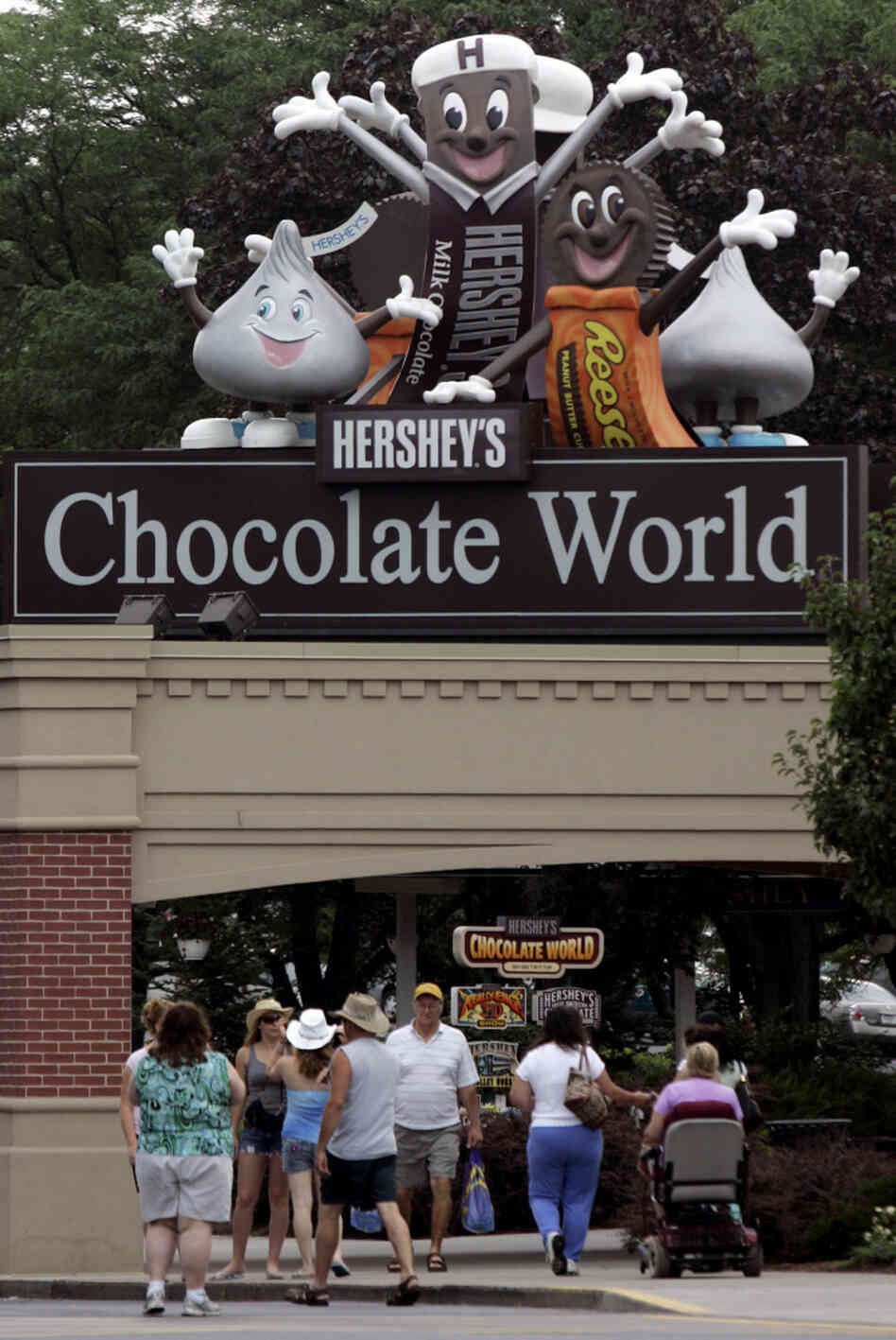 Visitors enter Hershey's Chocolate World in Hershey, Pa.