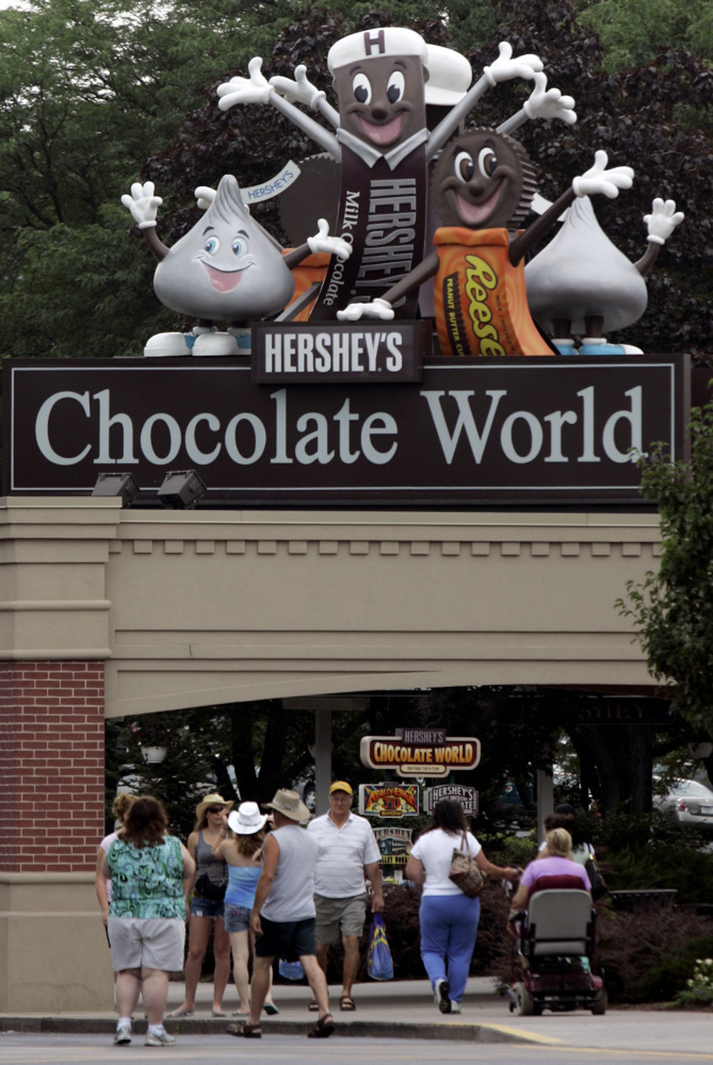 Visitors enter Hershey's Chocolate World in Hershey, Pa.