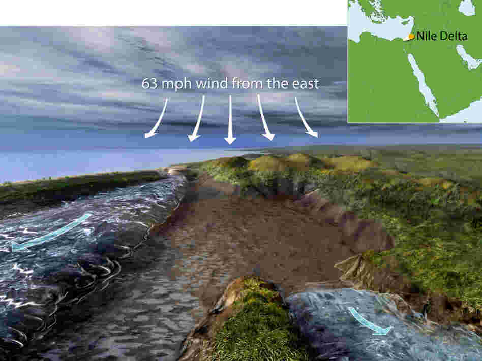 An illustration of the parting of the Red Sea. An illustration of the parting of the Red Sea.