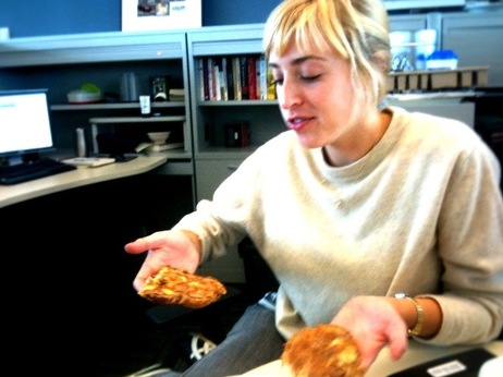 Eva with the sandwich.