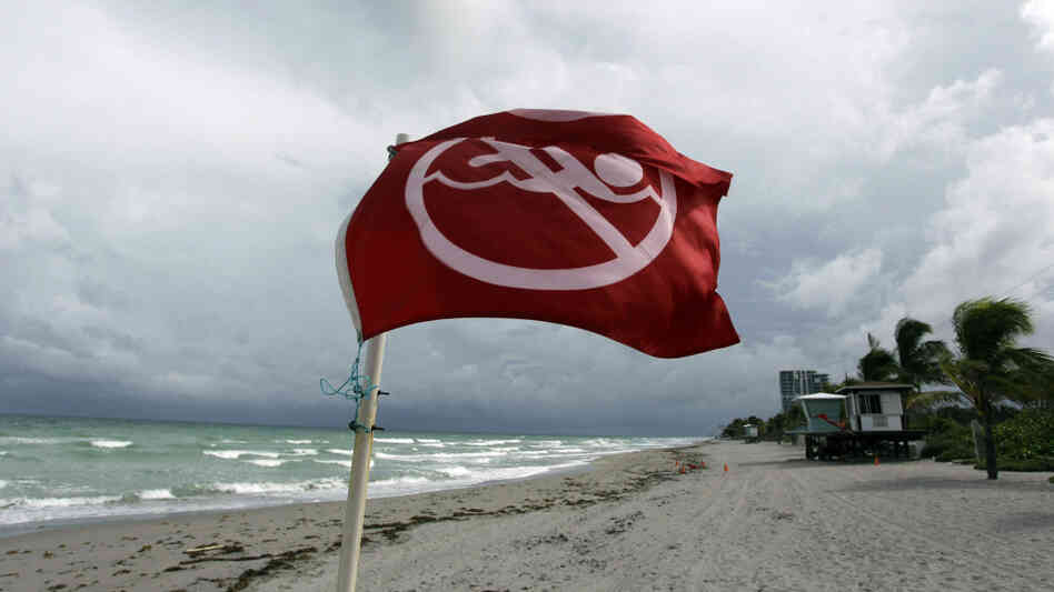 A warning flag on the empty beach in Dania Beach, Fla. Tuesday, Sept. 28, 2010. A warning flag on the empty beach in Dania Beach, Fla. Tuesday, Sept. 28, 2010.