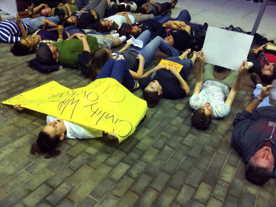 Students participate in a "lie-in" at Rutgers University, Students participate in a "lie-in" at Rutgers University,