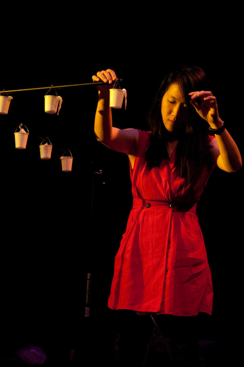 Tomoko Sauvage manipulates water droplets through effects pedals at the High Zero Festival.