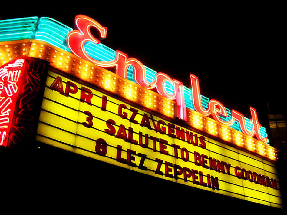 The marquee at the Englert Theatre in Iowa City