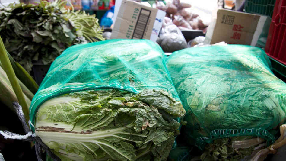 Small cabbages were being sold three to a package for about $20 at the Well Being Market in Seoul. Small cabbages were being sold three to a package for about $20 at the Well Being Market in Seoul.