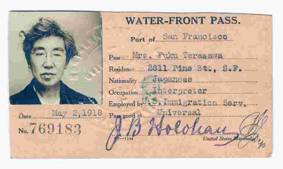 Of the 300,000 immigrants who passed through the Angel Island Immigration Station between 1910 and 1940, approximately 85,000 were Japanese. Fuku Terasawa was employed as a Japanese interpreter and matron at the station from 1912 to 1925.  