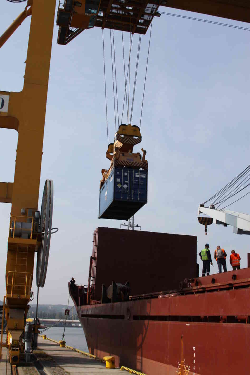 Containers of highly enriched uranium are loaded onto a boat in Gdynia, Poland Containers of highly enriched uranium are loaded onto a boat in Gdynia, Poland