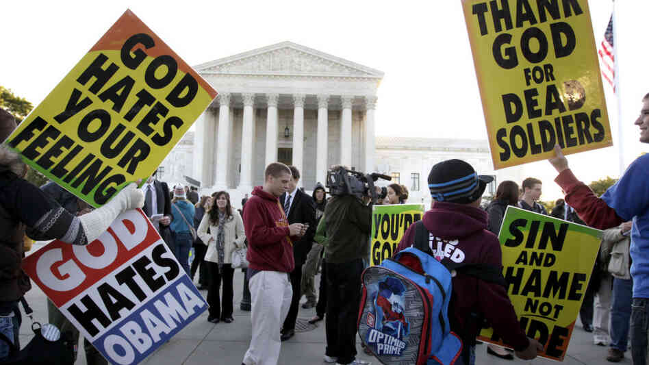 Members of the Westboro Baptist Church picket in front of the Supreme Court in Washington, D.C. Members of the Westboro Baptist Church picket in front of the Supreme Court in Washington, D.C.