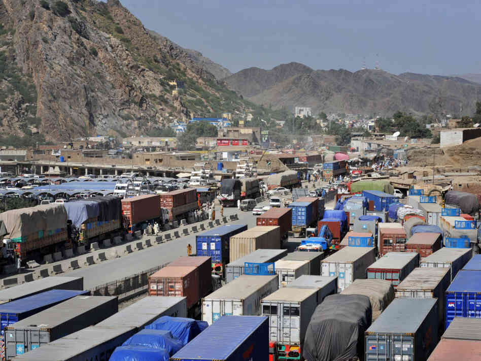 NATO trucks at Afghan border NATO trucks at Afghan border