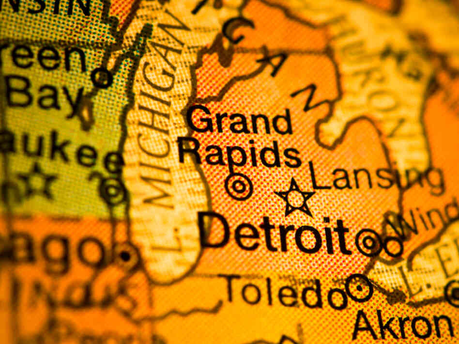 Map of lower Michigan zeroed in on Detroit. Map of lower Michigan zeroed in on Detroit.