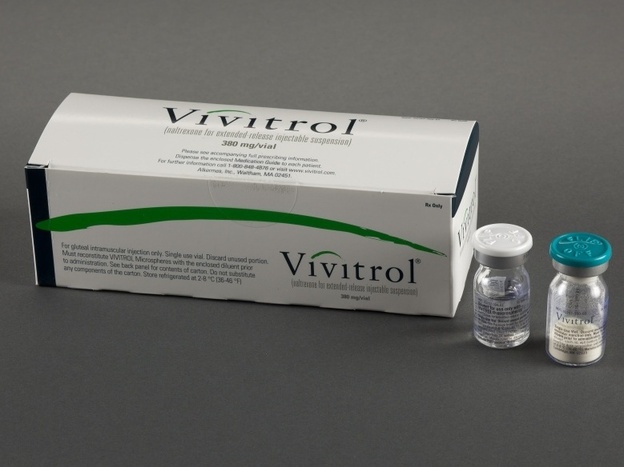 A box of Vivitrol and two vials of the medicine.