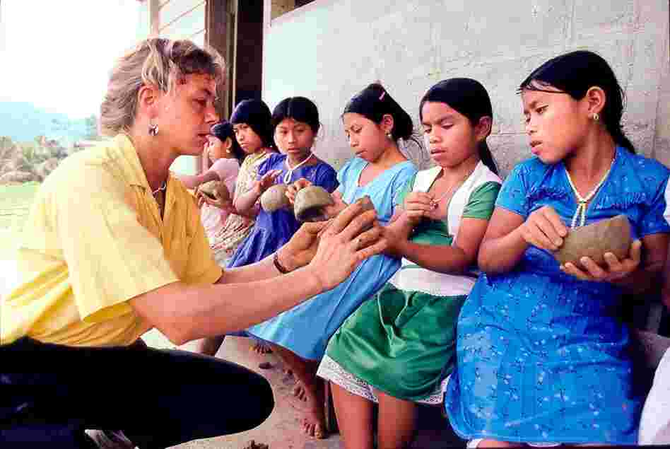 Making crafts with children, Belize, 1988