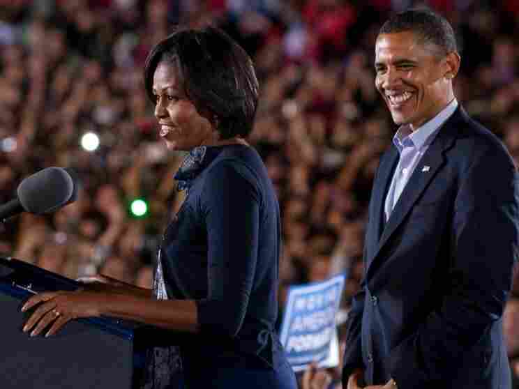 Michelle Obama speaks at a rally on the campus of Ohio State University. Michelle Obama speaks at a rally on the campus of Ohio State University.