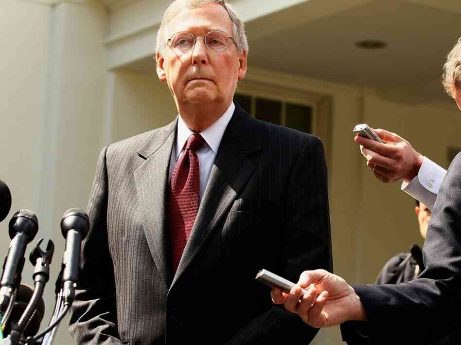 Senate Minority Leader Mitch McConnell (R-KY) talks to reporters outside of the White House. Senate Minority Leader Mitch McConnell (R-KY) talks to reporters outside of the White House.