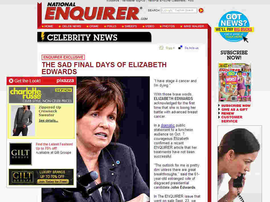An in-image ad was tied to this National Enquirer story about Elizabeth Edwards. An in-image ad was tied to this National Enquirer story about Elizabeth Edwards.