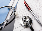 Stethoscope and pen on medical files Stethoscope and pen on medical files