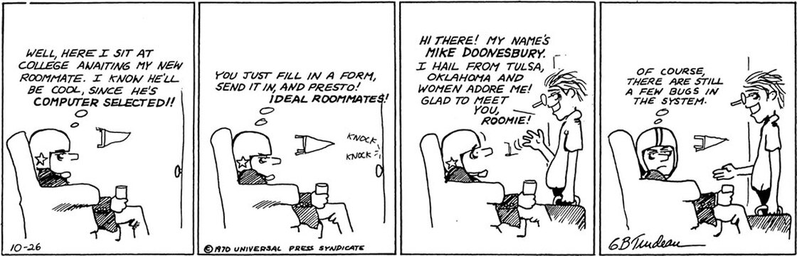 The first Doonesbury comic strip from Oct. 26, 1970